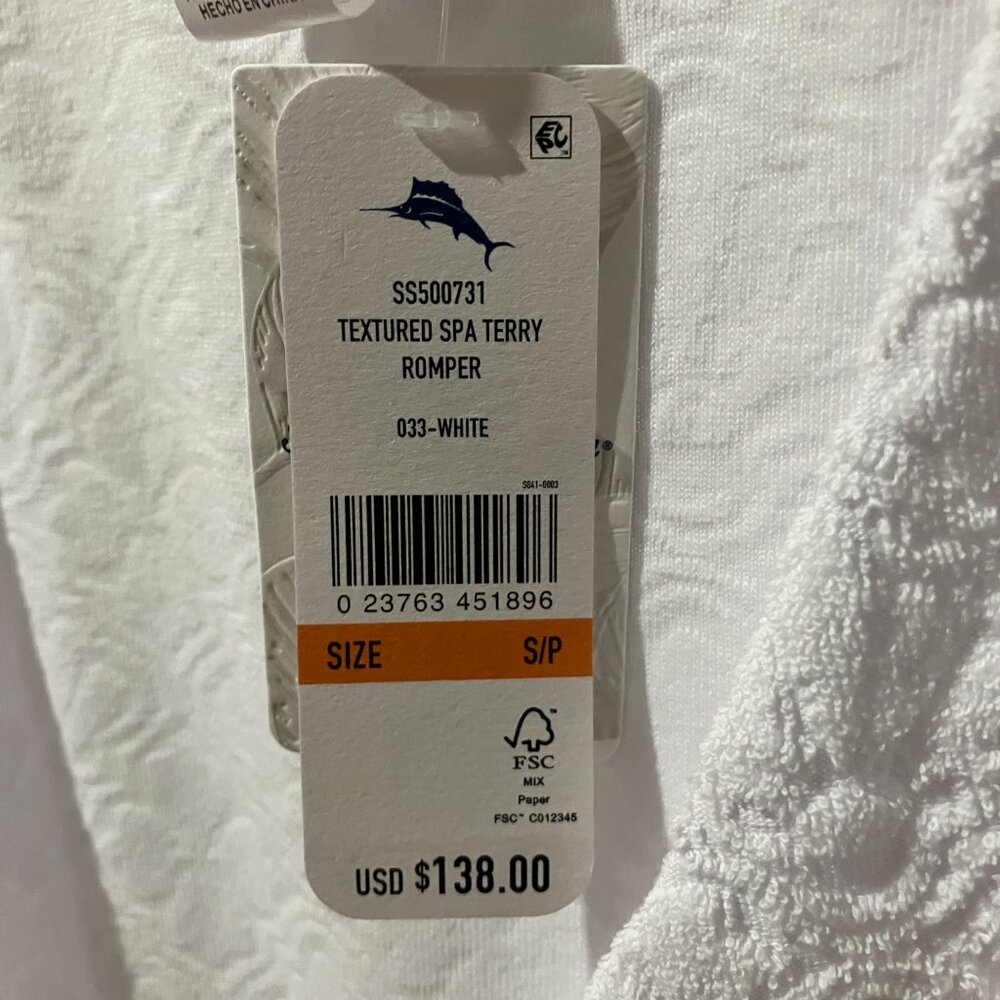 NWT Tommy Bahama Textured Terry Beach Romper in White Sz Small Fits Like Sz 6-8 - Picture 15 of 15